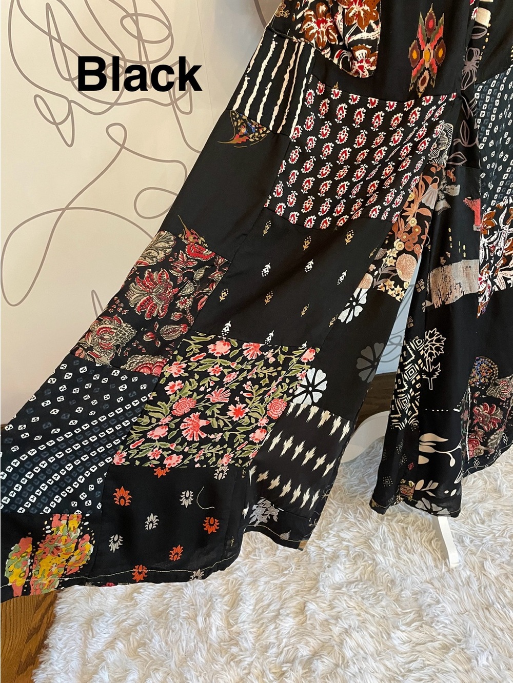 Boho Cotton/Rayon Patchwork Wide Leg Pants with Pockets O/S (fits most) - Picture 13 of 13